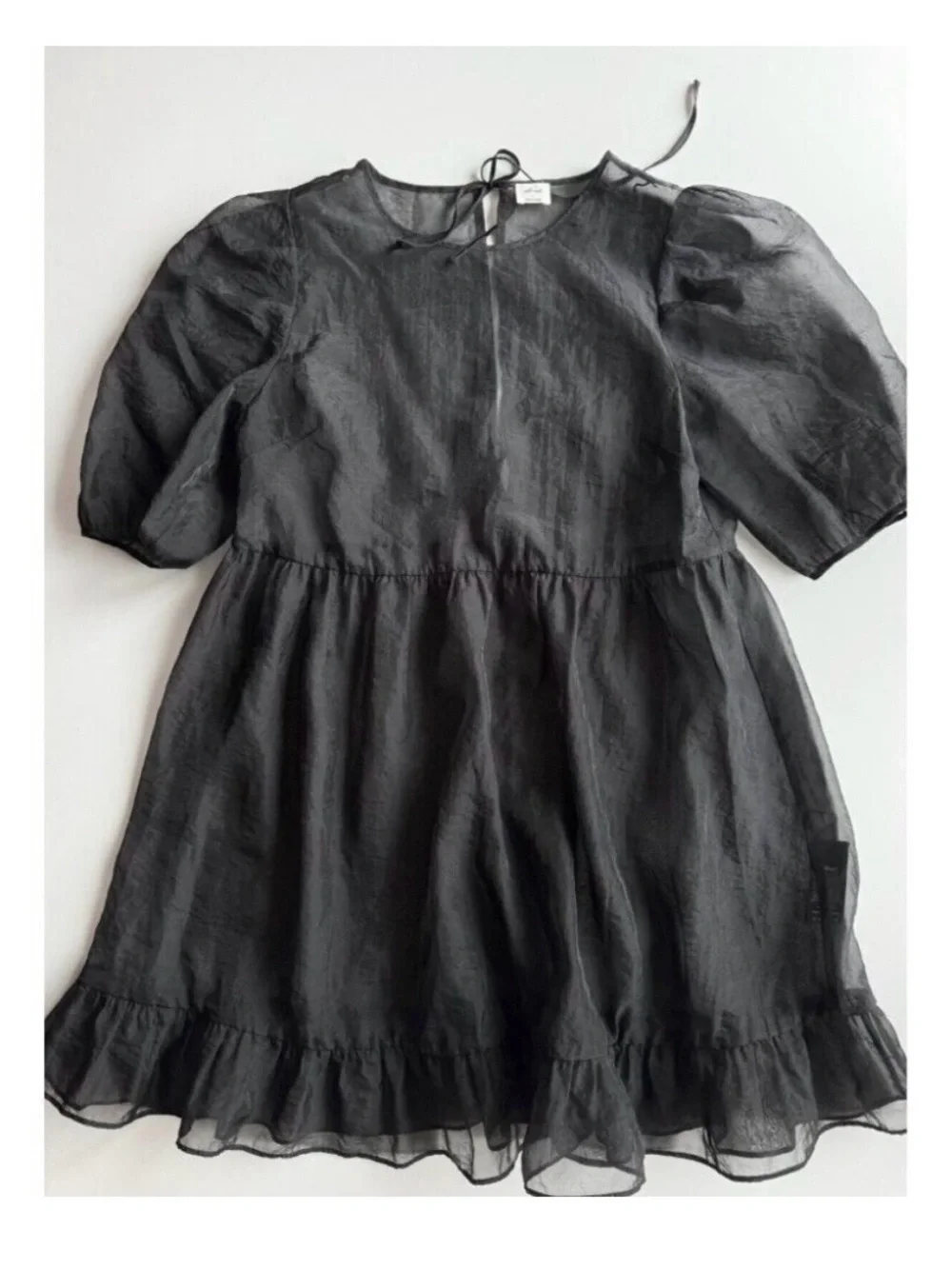 Aritzia WILFRED Madeline Black Sheer Organza Mini Babydoll Dress, Size S - Picture 5 of 13
